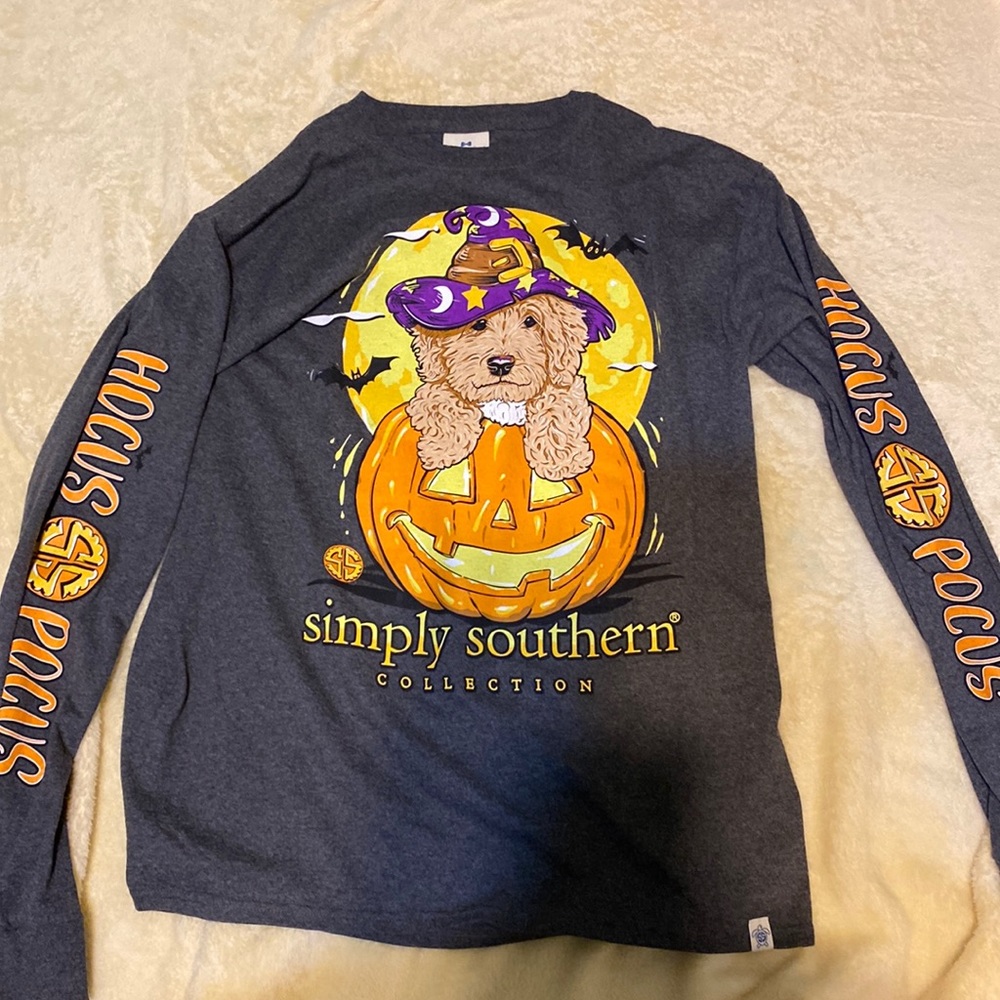 Simply Southern Grey Long Sleeve T Shirt (Size Medium)